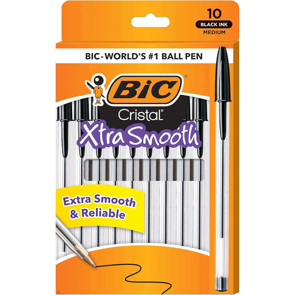 BIC Cristal Cristal ปากกาลูกลื่นคริสตัล 1.0 0.8 มม.สีดําสีแดงสีฟ้าสีเขียว 4 ชิ้น 10 ชิ้นทั้งกล่อง