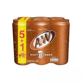 เอแอนด์ดับบลิวรูทเบียร์ 325มล.แพค 6 A&W Rootbeer 325ml. Pack 6 [หมายเลขบาร์โค้ด 8851959632543 ]