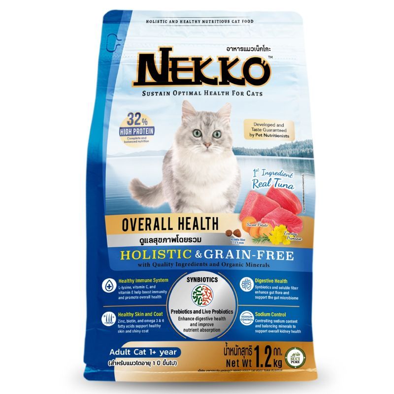 เน็กโกะอาหารแมวโตสูตรดูแลสุขภาพโดยรวมรสปลาทูน่า 1.2กก. NekkoAdultCatTunaFlavour 1.2kg [หมายเลขบาร์โค้ด 8859160403976 ]