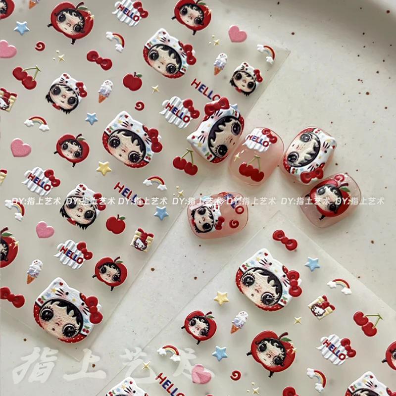 2026 สไตล์ใหม่ yuy Xiaoyu สติกเกอร์แต่งเล็บ Cherry Bow kitty หมวกสติกเกอร์ตกแต่งเล็บการ์ตูนน่ารัก20260630