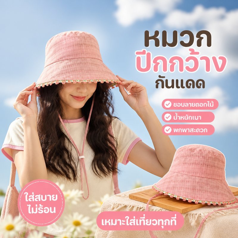 หมวกชาวประมง ลูกไม้ญี่ปุ่น ปีกกว้างกันแดด หมวกกันแดดผู้หญิง พับได้ น้ำหนักเบา ระบายอากาศ ใส่เที่ยว