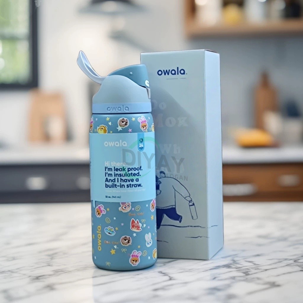 Owala FreeSip ขวดน้ํากีฬาปลอดสาร BPA, ขวดฉนวนสแตนเลส 24oz32oz พร้อมหลอด, ป้องกันการรั่วและเครื่องล้า