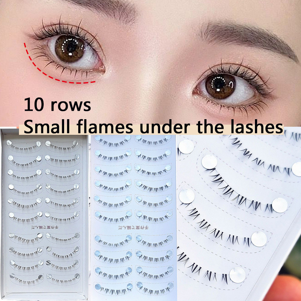 10 แถวเปลวไฟขนาดเล็ก Segmented ภายใต้ Lashes ธรรมชาติที่สมจริง Cluster ขนตาล่าง Clear Thin Stem Dail
