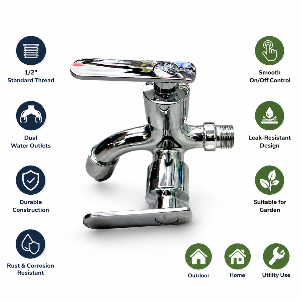 1/2 "Double Way Water Tap AA168TW Dual Control Faucet Garden Hose Connector Outdoor Wall Mounting Ta