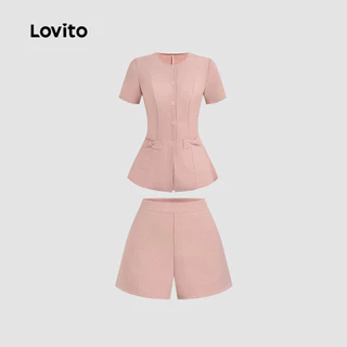 Lovito เสื้อหรือกางเกงสีชมพูสไตล์เรียบหรู ลําลอง เหมาะสําหรับใบไม้ผลิ/ฤดูร้อนหรือฤดูใบไม้ผลิ/ฤดูร้อน LK5ED164