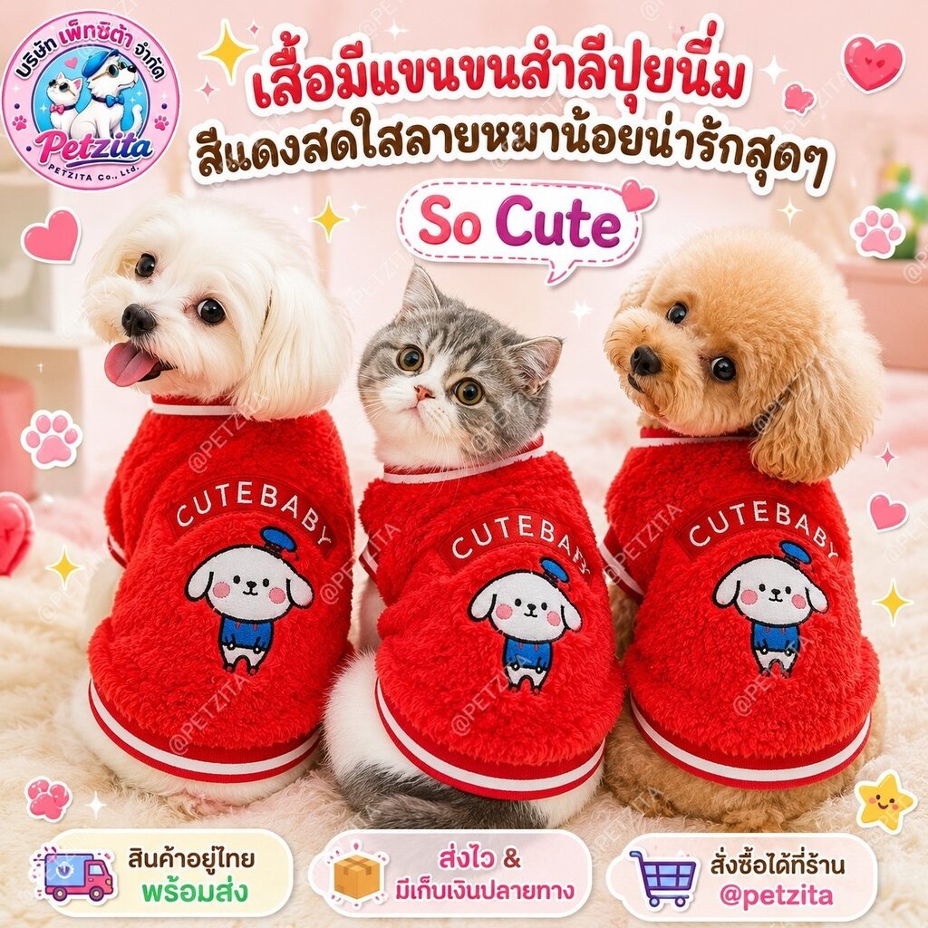 🇹🇭พร้อมส่ง🇹🇭 เสื้อขนปุยแฟชั่นสุดน่ารัก for pet เสื้อผ้าสัตว์เลี้ยง สุนัข หมา แมว