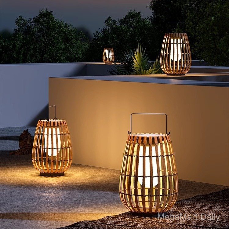 Solar outdoor lights, courtyard lights, rattan woven outdoor terrace ambiance lights, garden lights,