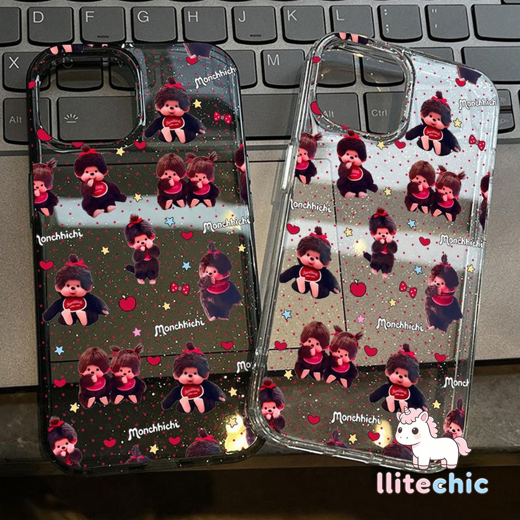 เคสไอโฟน15 17เคสใสแกลิตเตอร์ มอนชิชิ หัวใจ น่ารัก เคส สำหรับ