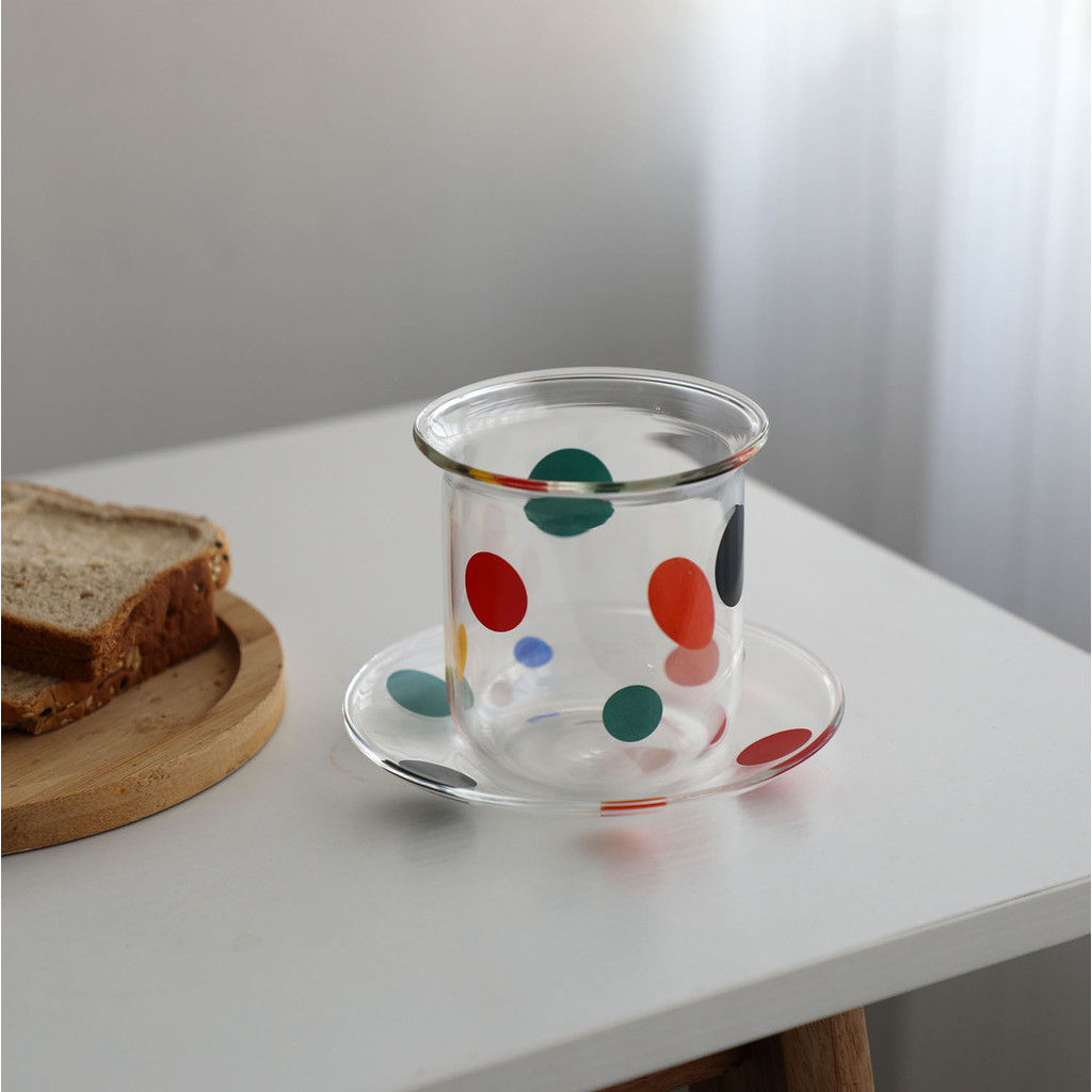 2026 สินค้าใหม่ Fast Shipping Polka Dot ถ้วยสี Dot จานรอง Influencer สไตล์ถ้วยกาแฟถ้วยนมกาแฟเย็นแก้วจานรอง20260706
