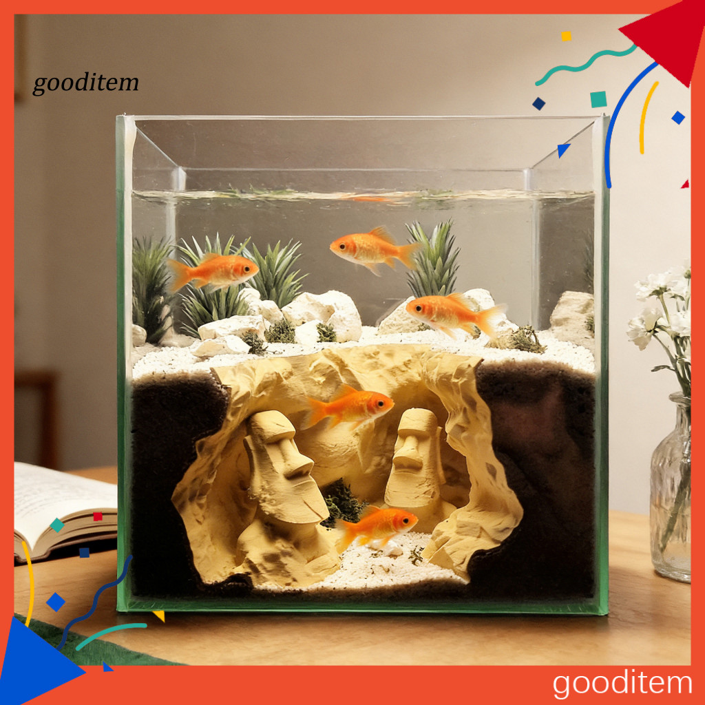 [ Gooditem ] อุโมงค์ถังปลา Aquarium กุ้ง Cave Aquarium Cave อุโมงค์เกาะอีสเตอร์ Moai รูปปั้นใต้กรวด 