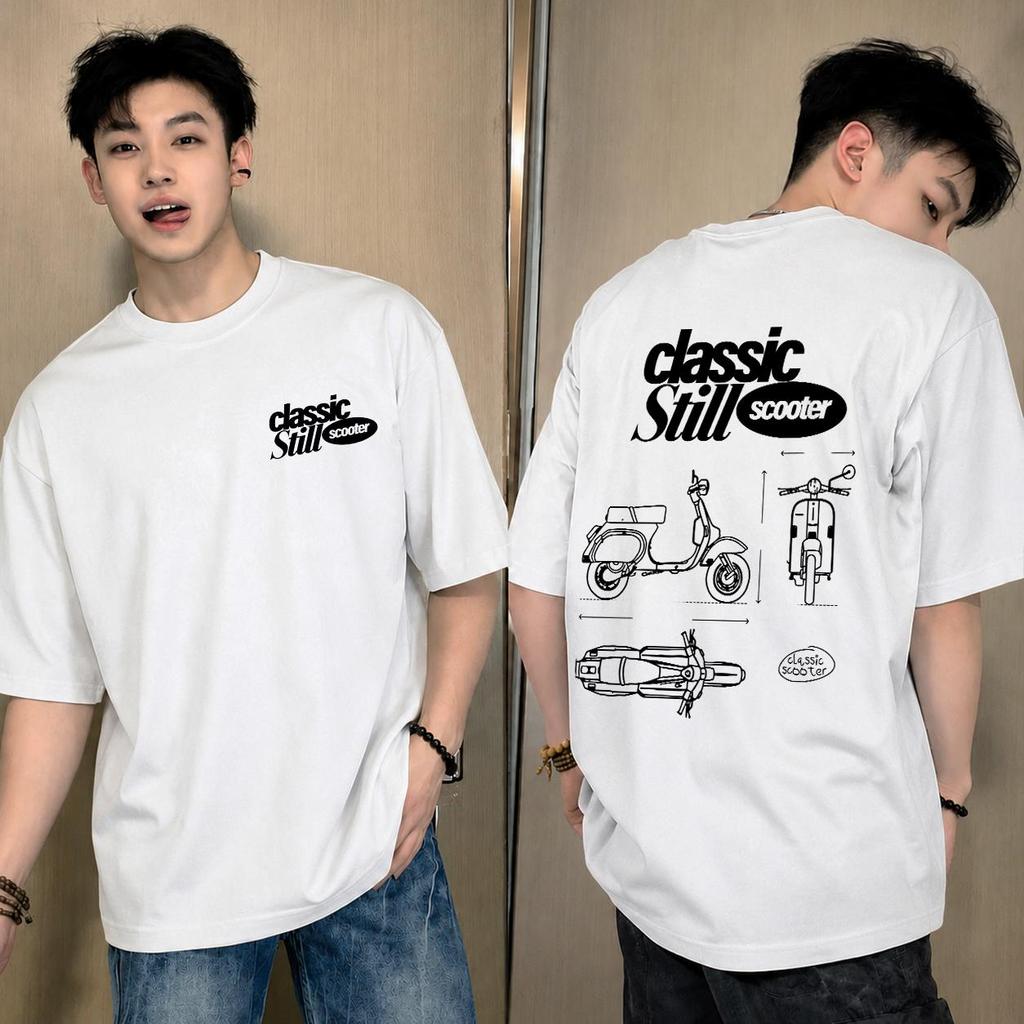 (ผ้าฝ้าย100%) Luvoro 2026 Cotton ย้อนยุค oversize T-shirt เนื้อผ้านุ่มระบายอากาศดี สีดำและสีขาว เสื้อยืดแขนสั้น C2151