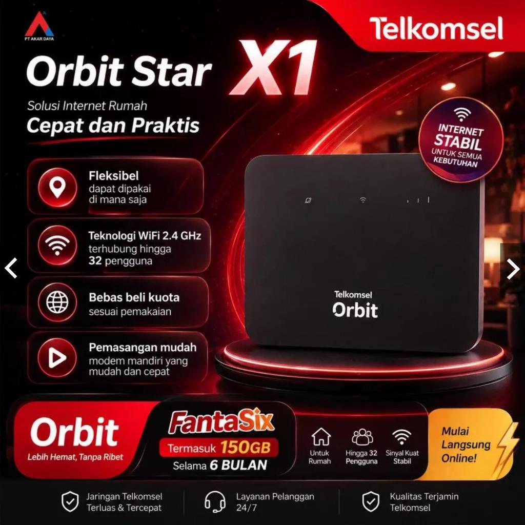 Telkomsel Orbit X1 4G LTE Home WiFi Modem ความเร็วสูงฟรี Quota 150GB