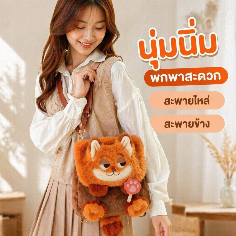 กระเป๋าสะพายไหล่ กระเป๋าเป้ ลายสัตว์น่ารัก ผ้านุ่ม น้ำหนักเบา จุของเยอะ หลายช่อง สายปรับได้
