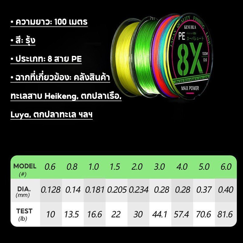 สายถักตกปลา PE X8 100 เมตร สายเอ็นถัก เหนียว ลื่น รูปที่ 3