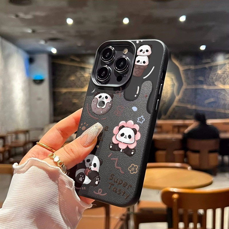 หนังเนื้อโทรศัพท์มือถือเคสนิ่มขนมแพนด้าเหมาะสําหรับiPhone 13ProMax 15Proที่ไม่ซ้ํากัน 16ProMax 12Pro