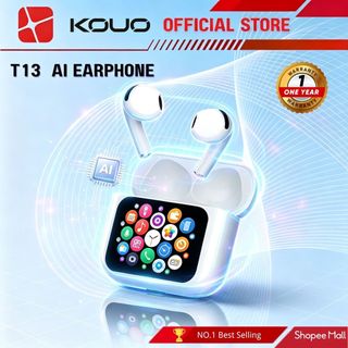 AIVERSI TERBARU Smart Earphone   KOUO T13 TWS AI Earphone Layar Terjemahan Cerdas Bluetooth 6.0 Suara Jernih 5.5 Jam Nonstop dengan Charging Case 36 Jam Total Daya Tahan