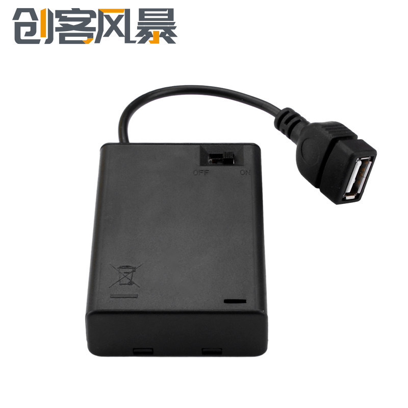 เลขที่. 5 AA Battery Holder Power พร้อมฝาปิดสวิทช์ USB Power Interface ซ็อกเก็ตหญิงกล่องแบตเตอรี่ 3V