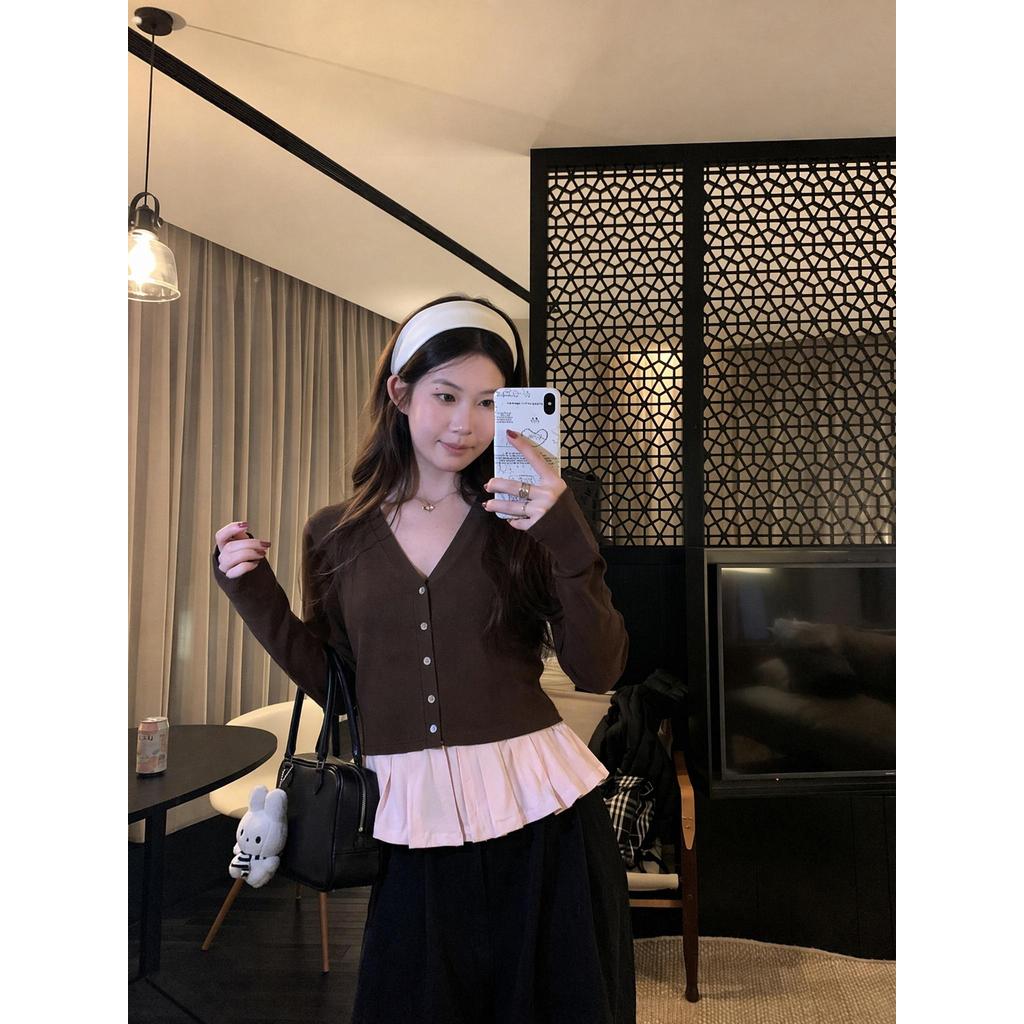 B&R كارديغان نسائي بياقة V وطبقتين وهمية — صورة 3