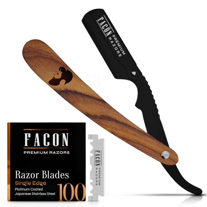 Fac Carn Mens Straight Razor-Professional Barber Razor Set, Include 100 Blades, I-Steel Barber Razor