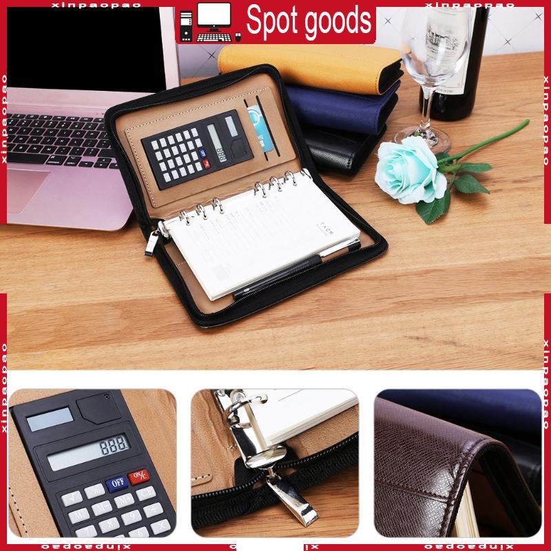 XI PU ปกหนัง A6 โน้ตบุ๊คหลวมธุรกิจ Notepad พร้อมเครื่องคิดเลข