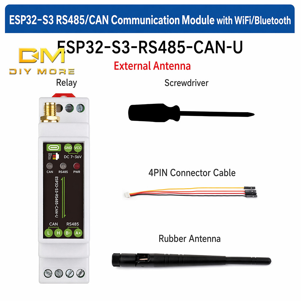 DIYMORE ESP32-S3-RS485-CAN-U เสาอากาศภายนอก, 1 ช่อง WiFi บลูทูธรีเลย์บอร์ดควบคุมอุตสาหกรรม, RS485 CAN communicator อินเทอร์เฟซ Type-C