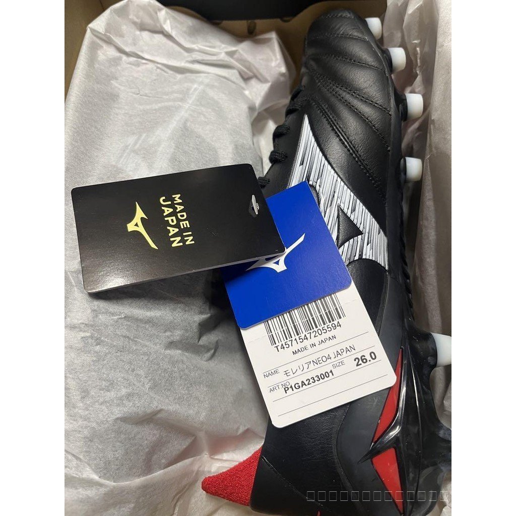 Mizuno MORELIA NEO 4 BATE สีดํา/ขาว P1GA2330 01 รองเท้าฟุตบอลผู้ชาย