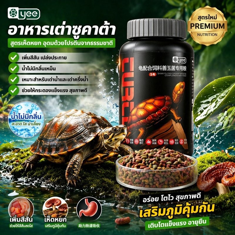 อาหารเต่าซูคาต้า แคลเซียมสูงโปรตีนสูง เห็ดหยก เหมาะสำหรับเต่าน้ำ เต่าครึ่งน้ำ สุขภาพ น้ำไม่มีกลิ่นเหม็น