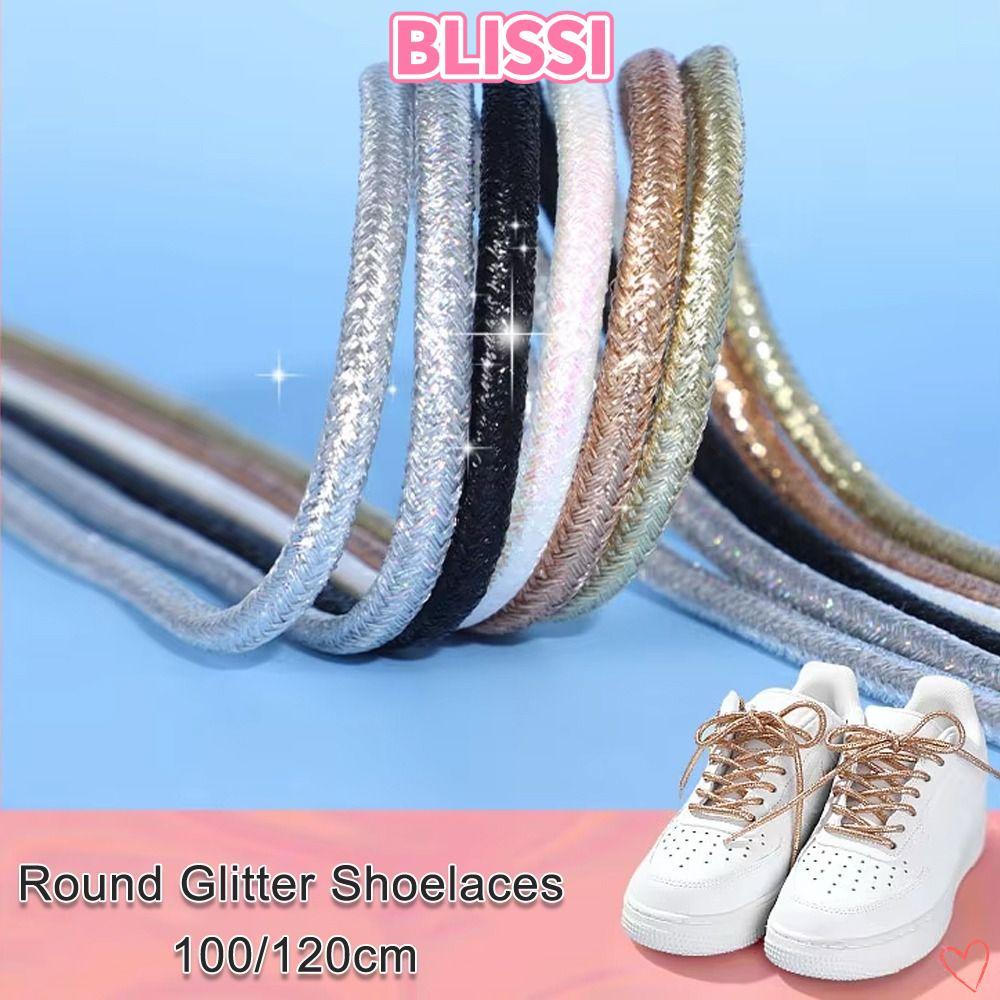 ความสุข‌I 1 คู่รอบ Glitter เชือกผูกรองเท้า, Casual Creative รองเท้าผ้าใบ Laces, แฟชั่น Pearlescent สีสัน Lurex เชือกผูกอุปกรณ์เสริมรองเท้า