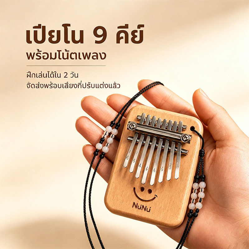 NEW Kalimbaเปียโนนิ้วหัวแม่มือขนาดเล็ก 9 โน้ต คาลิมบา เครื่องดนตรีน่ารัก จี้ห้อยคอ ลายใบหน้ายิ้ม