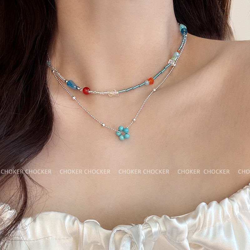 CHOKER CHOCKER Seaside Vacation Style Dopamine Blue Beaded Necklace Unique Small Fresh Colourful Nec