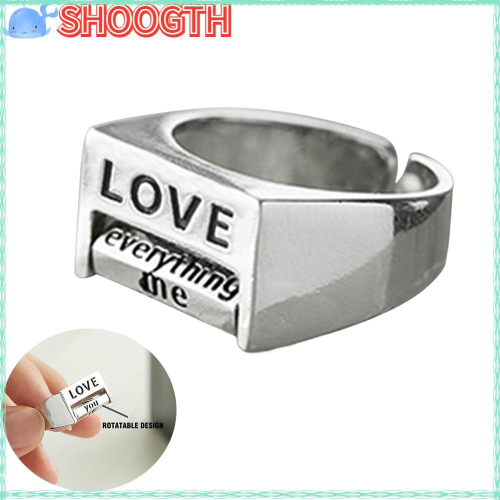 SHOOGTH Mood Ring, แหวนรักหมุนได้แบบปรับได้, Creative Fidget Silver Rotatable Mood Control Ring เครื