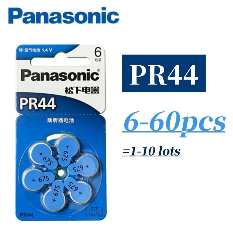 6-60pcs PR44 Original Panasonic แบตเตอรี่เครื่องช่วยฟังขนาด 675 675A A675 PR44 แบตเตอรี่สําหรับเครื่
