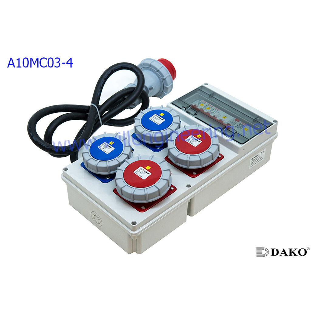 A10MC03-4 กล่องจ่ายไฟเบรกเกอร์+กันดูด 32A 380V IP67, 1P+N+E(2) + 3P+N+E(2)