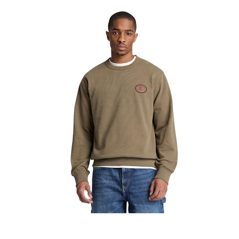 Timberland เสื้อสเวตเชิ้ตคอกลมแพทช์หนัง ผู้ชาย สี Beige — صورة 2