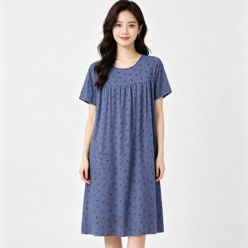 เสื้อผ้าบ้านของผู้หญิงใหม่แฟชั่นกระโปรงนอนบางหลวมชุดอเนกประสงค์แฟชั่นพิมพ์แขนสั้น