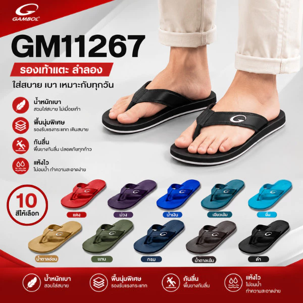 🛵ส่งทันที 2 ชม.🏪💫 Gambol รุ่น GM11267 รองเท้าแตะคีบสุดฮิตตลอดกาล Size 36-46