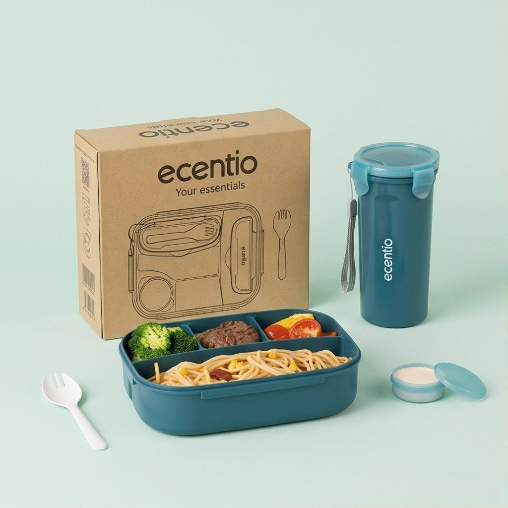 Ecentio ชุดกล่องอาหารกลางวัน 1000ml ET0201A51901 + ขวดดื่ม Ecentio ET0201A51901 1000ml+500ml ชุดอาหา