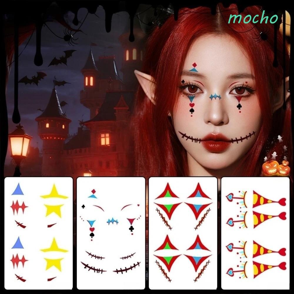 MOCHO Joker Face Tattoo สติกเกอร์,กันน้ําสมจริง Circus Clown Tattoo, Freckle Decals Art Make Up ยาวน