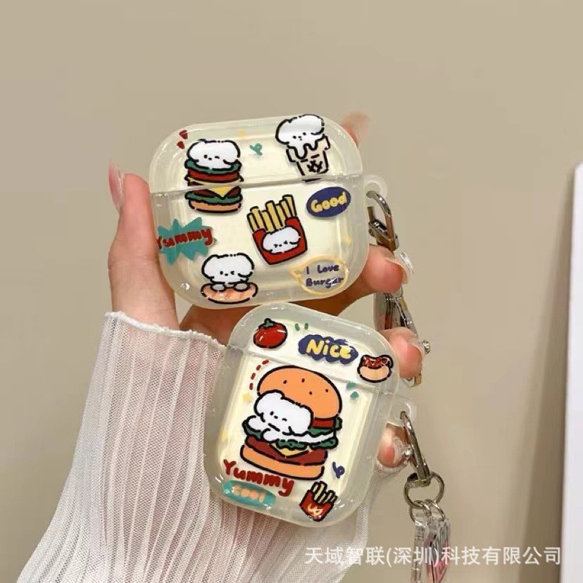 Creative Fun Burger เหมาะสําหรับ AirPods Pro เคสป้องกัน 1/2 รุ่นเคสชุดหูฟังบลูทูธ AirPods 4 รุ่น