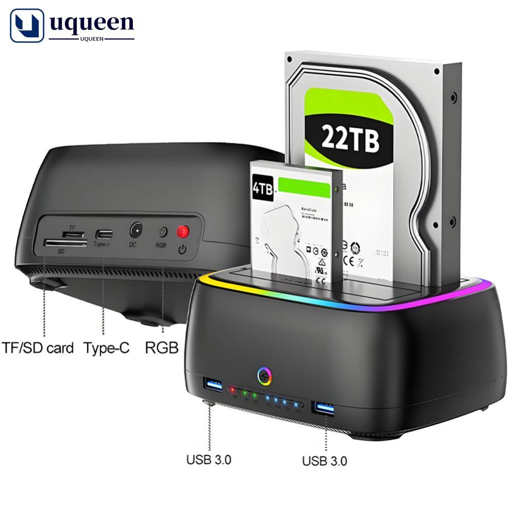 UQUEEN 7 IN 1 2.5/3.5 "Dual-bay Hard Drive Station USB3.0 SATA HDD Docking Station สําหรับ HDD/SSD O