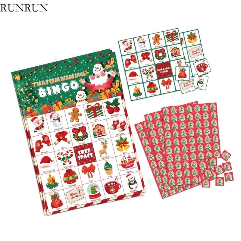 RUN 24 Player Christmas Party Bingo Set 34 การ์ดกระดาษที่ทนทานเกมกลุ่มงานรื่นเริง