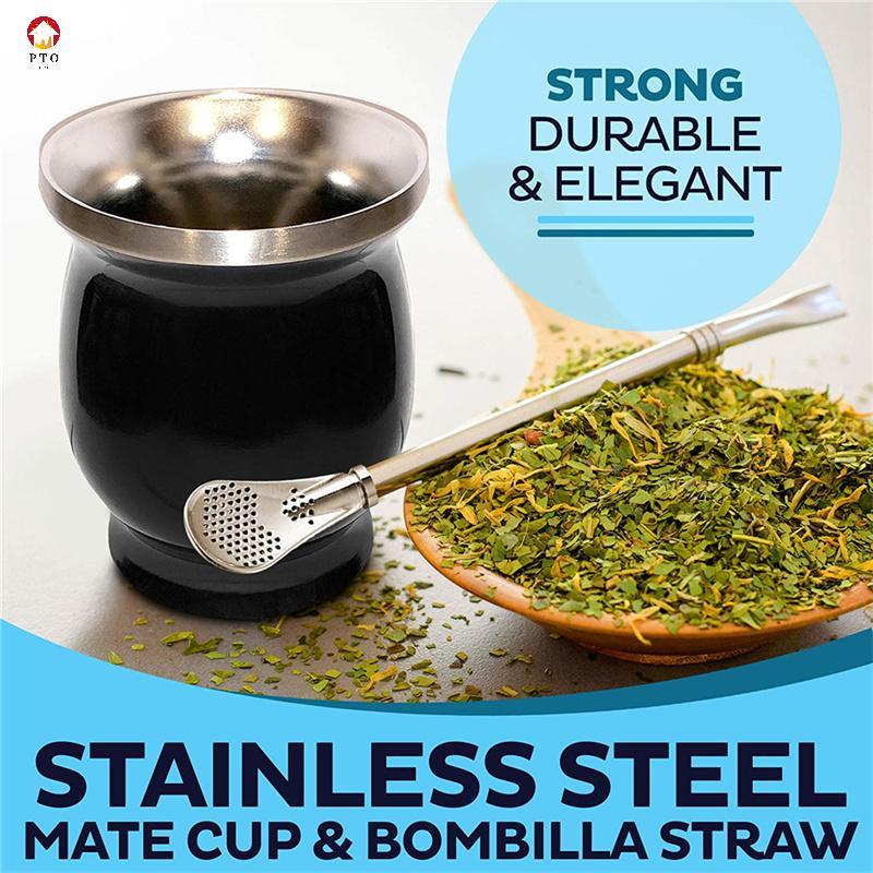 [pto] ชุดน้ําเต้า Yerba Mate Double-Wall Stainless Steel Mate Tea Cup and illa Set [TH]