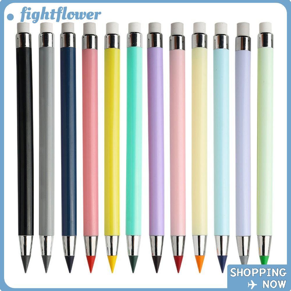 FIGHT 12 ชิ้น Eternity Pencils, No Sharpening With Eraser Coloring Pencils Set,|สี HB ไม่จํากัดดินสอ