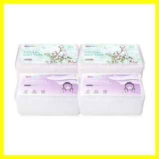 Konvy Facial Cotton [150pcs x 2 Packs] + Konvy Stretchable Facial Cotton [220pcs x 2 Packs].