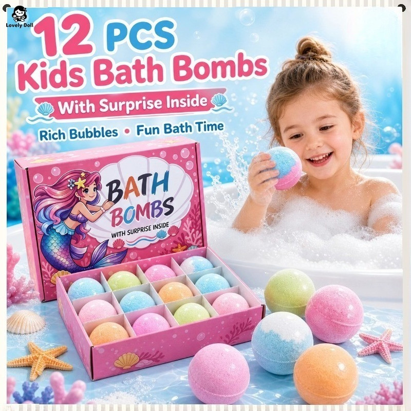 12 ชิ้นปลอดภัยธรรมชาติเด็ก Bath Bombs Surprise ซ่อนของเล่น Bubble Fizzy Ball ชายหญิงวันเกิด