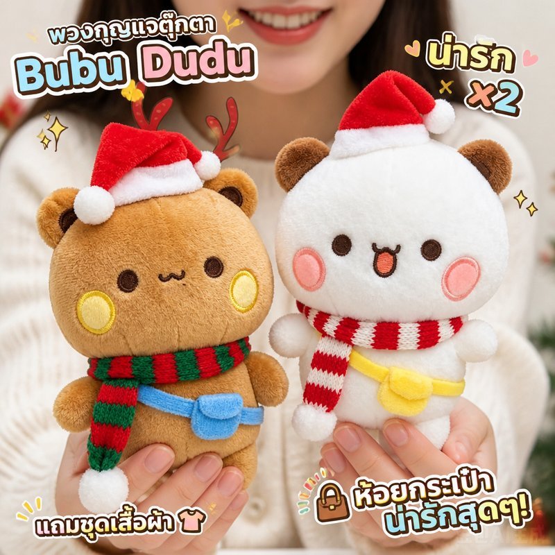 พวงกุญแจตุ๊กตา Bubu Dudu พวงกุญแจคริสต์มาส 15cm การ์ตูนน่ารัก ตัวเล็กพกพาง่าย ของตกแต่งกระเป๋า ของขวัญวันคริสต์มาส