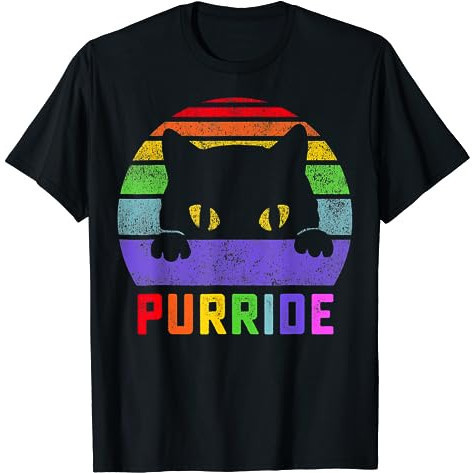 Pride Cat Purride Gay LGBTQ Rainbow Flag เสื้อยืดสไตล์ย้อนยุค