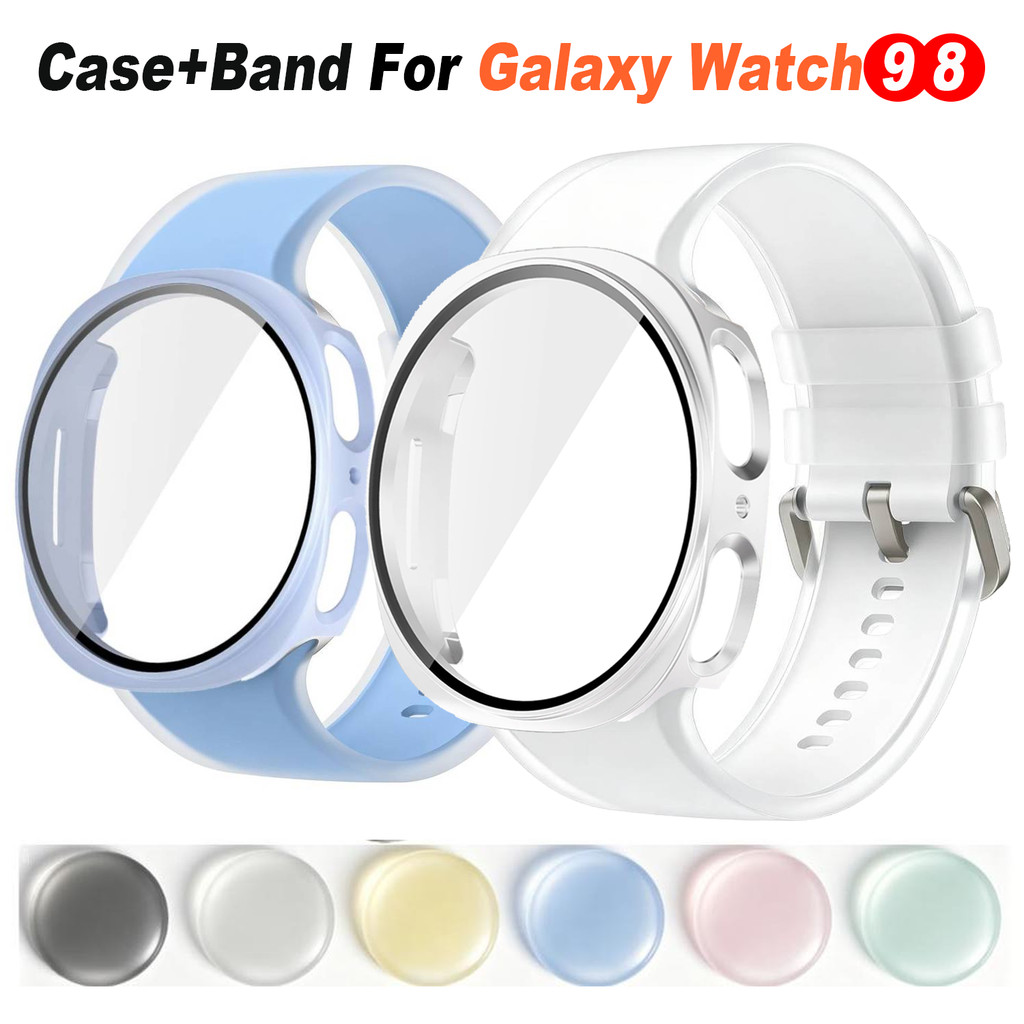 Jelly สายซิลิโคนใส + PC สําหรับ Samsung Galaxy Watch 9 44/40 มม.Breathable Band Glass ฝาครอบป้องกันสําหรับ Galaxy Watch 8 44 มม.40 มม.