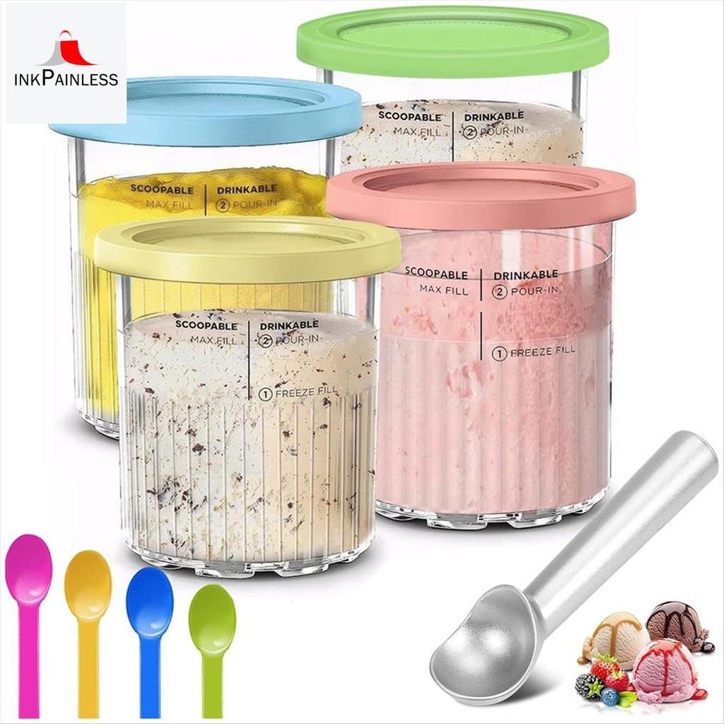 ภาชนะไอศกรีมสําหรับ Creami Pints และฝาปิด 24oz ถ้วย Creami Deluxe NC501 NC500 Series พร้อม Scoops เป