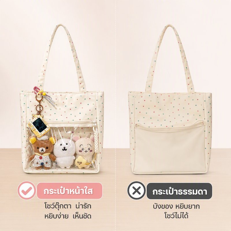 กระเป๋าสะพายข้าง ita bag ช่องหน้าใส ไนลอน น้ำหนักเบา จุของเยอะ สไตล์ญี่ปุ่น โชว์พวงกุญแจ